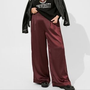Burgundy/Red Wide-Leg Satin Pants